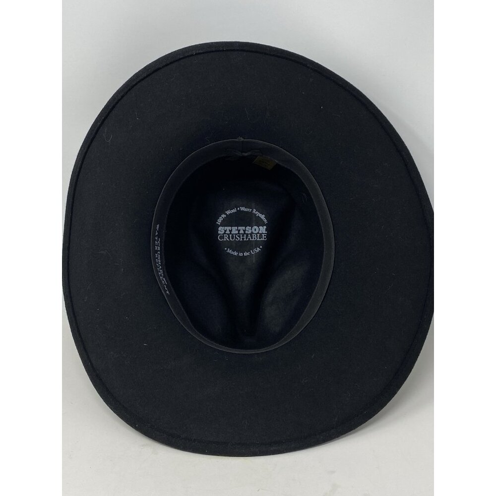 Stetson Crushable Wool Felt Outback Cowboy Hat Size S Black Woven Band Silver - Picture 8 of 13